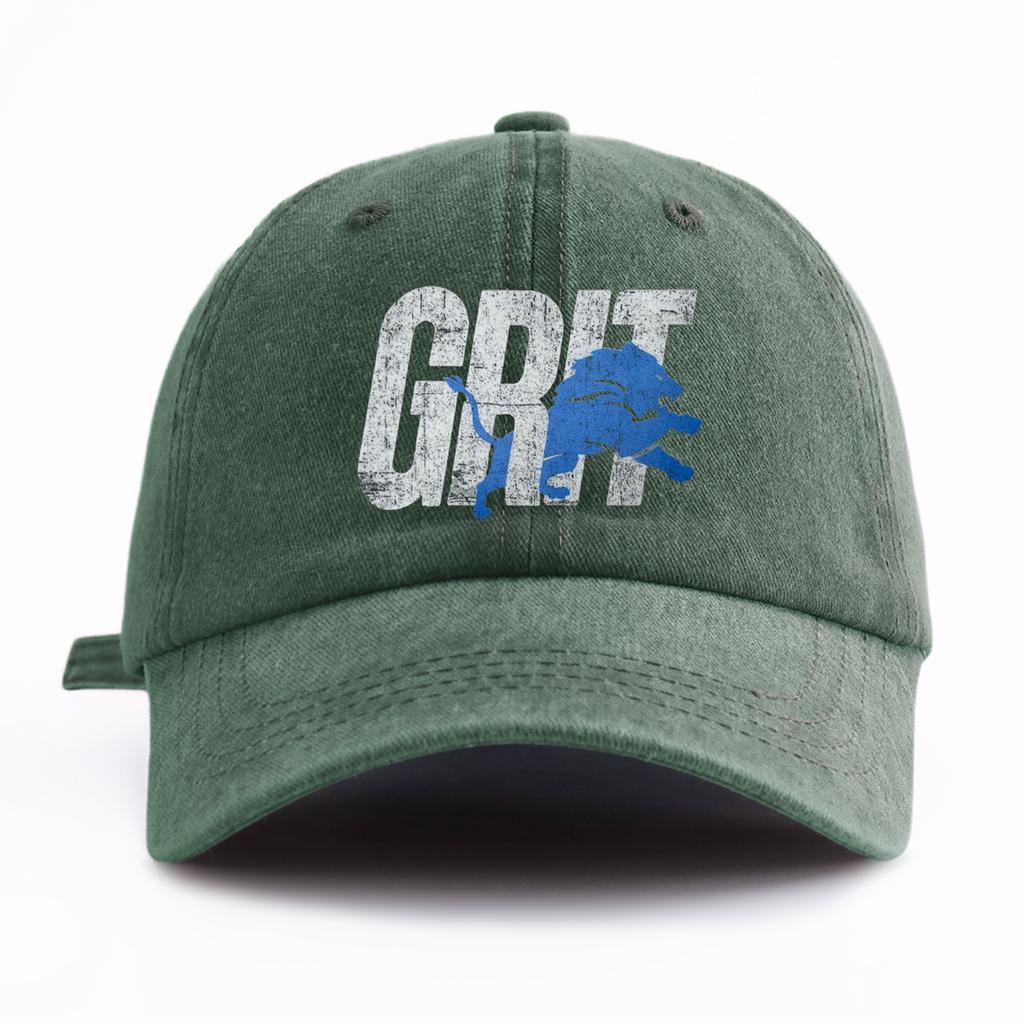 1pc GRIT Print Washed Baseball Cap for Adults,  Minimalist Retro Style Casual Soft Adjustable Dad Hat, Perfect As Gift