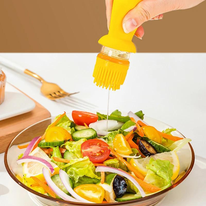 2 In 1 Kitchen Silicone Oil Bottle with Olive Oil Brush Large-capacity Barbecue Steak Oil Sauce Brush Dispenser Baking BBQ Tool