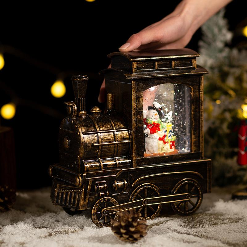 Christmas Decoration Train Crystal Ball Automatic Snow Falling Music Box Christmas Gift Santa Claus Night Light