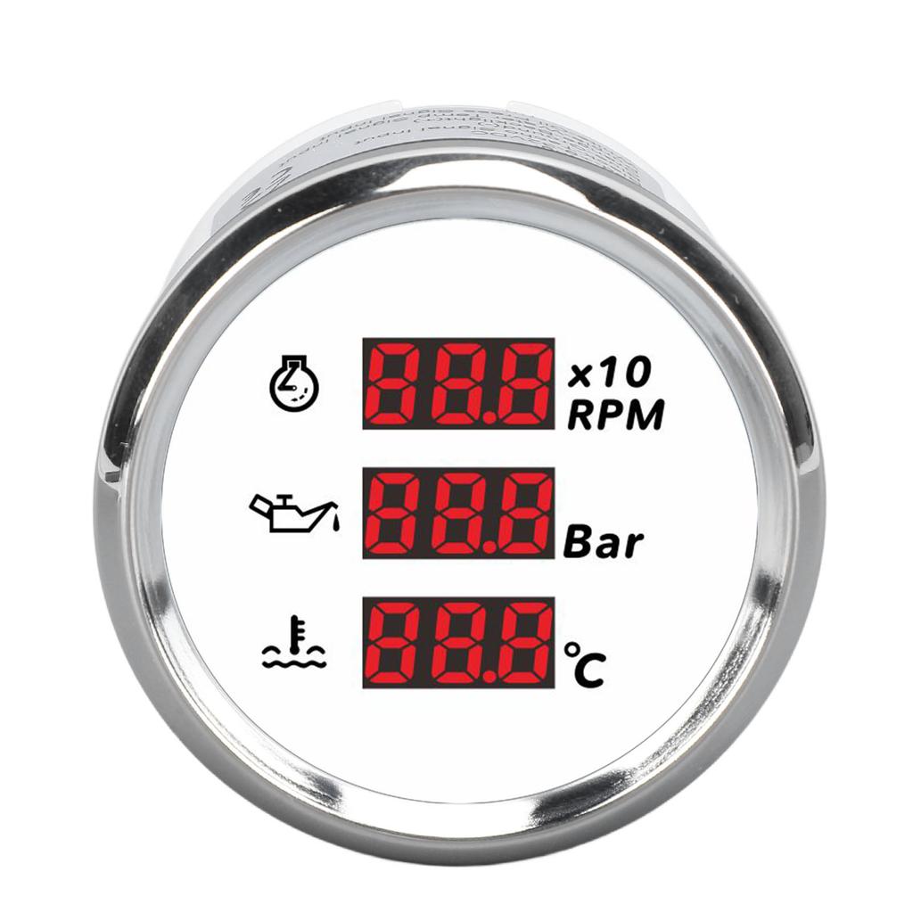 52mm Digital Oil Pressure Water Temp Gauge with Backlight 3 In 1 LED Display Tachometer for Boat Yacht RV Truck