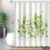 Abstract Botanical Shower Curtain - Water-Resistant Green Plants & Leaves Design,  Machine Washable Bath Decor