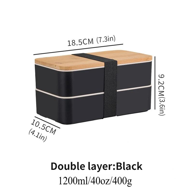 1 x tragbare, auslaufsichere Lunchbox aus Holz mit Geschirr, Bento-Box im japanischen Stil, 1200 ml, perfekt für Schule, Angeln und Camping