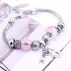 Pink Charm Bangle Lobster Buckle Snake Chain Beaded Bangles For Women Summer Romantic Gift Fashion Butterfly Bracelet Jewelry