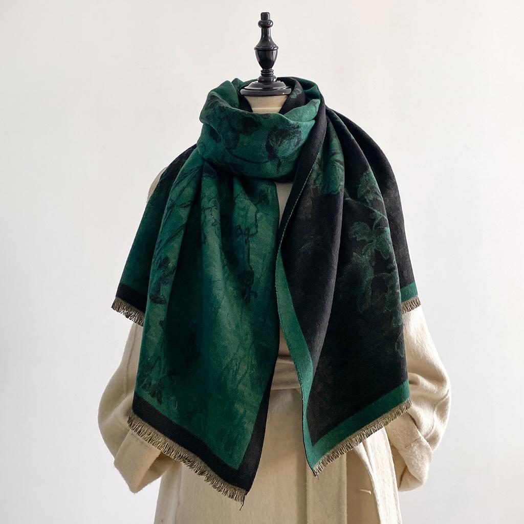 New Retro Style Cashmere Women Print Double-sided Scarf Winter Warm Rose Shawl Pashmina Female Foulard Blanket Poncho Scarves