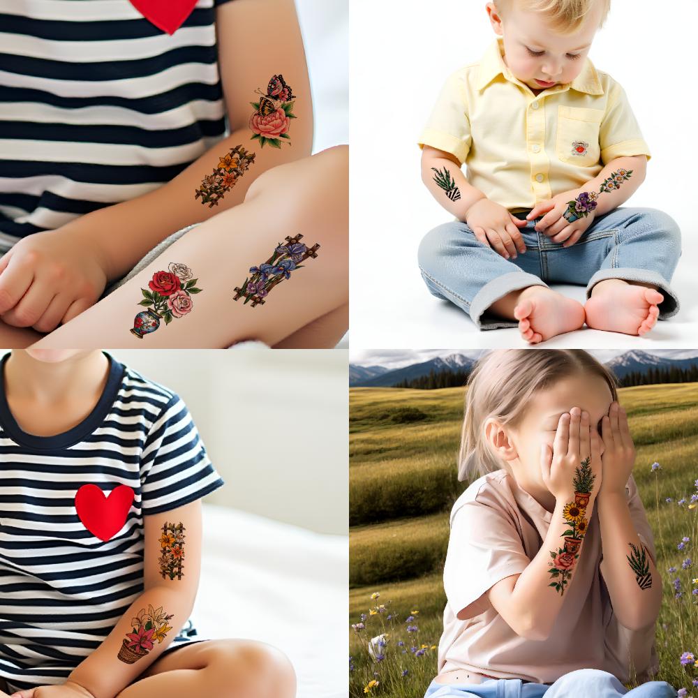 63pcs Temporary Tattoo Flower Tattoos Waterproof Long-lasting Body Stickers Potted Plant Designs Temporary Tattoo Stickers For