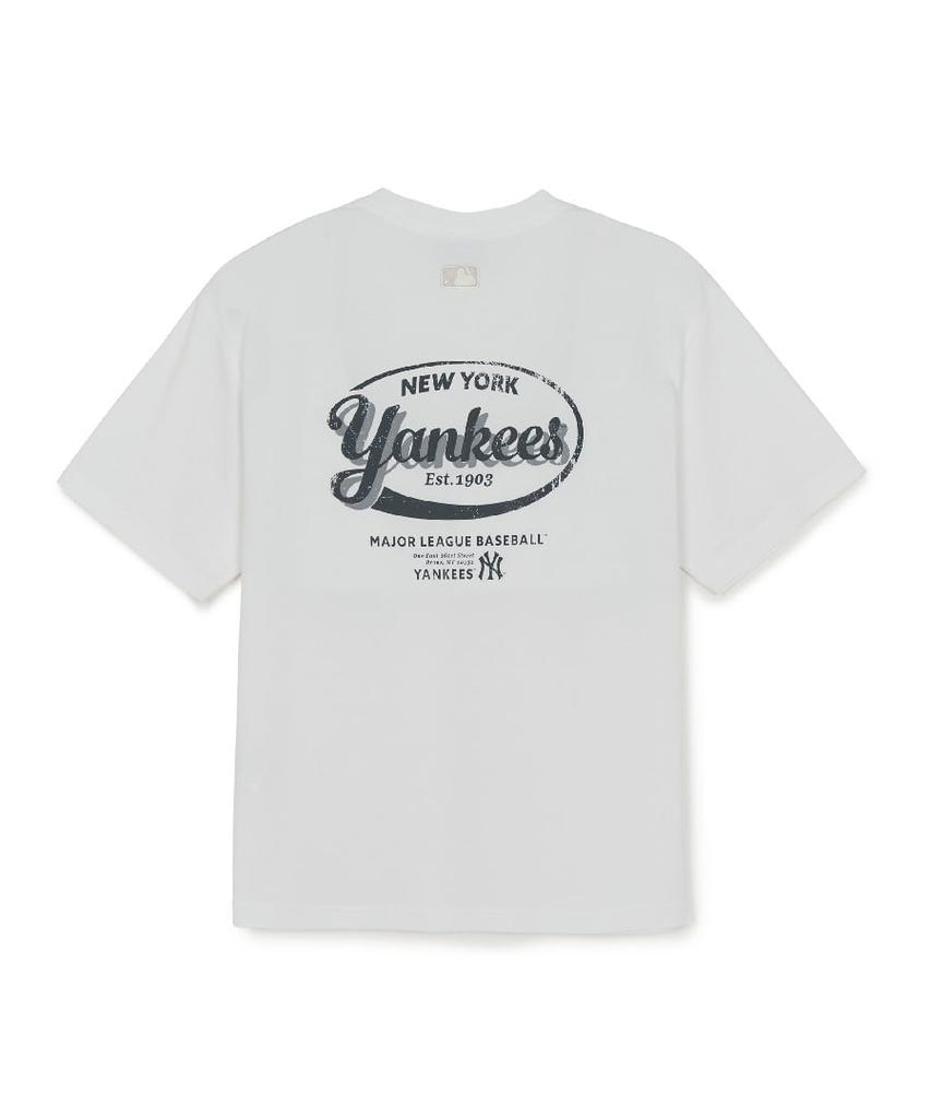 Emelbi Vintage Sportive Cursive Graphic Short Sleeve T-Shirt Ny (White)