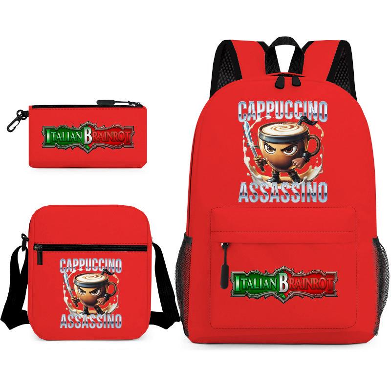 Cartoon abstract Shanhaijing primary school students and teenagers backpack schoolbag tongtongsahur three-piece set L