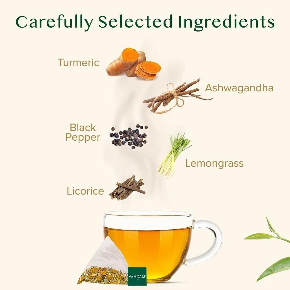 Vahdam Turmeric Ashwagandha Herbal Tea Pack Of 50 Tea Bags