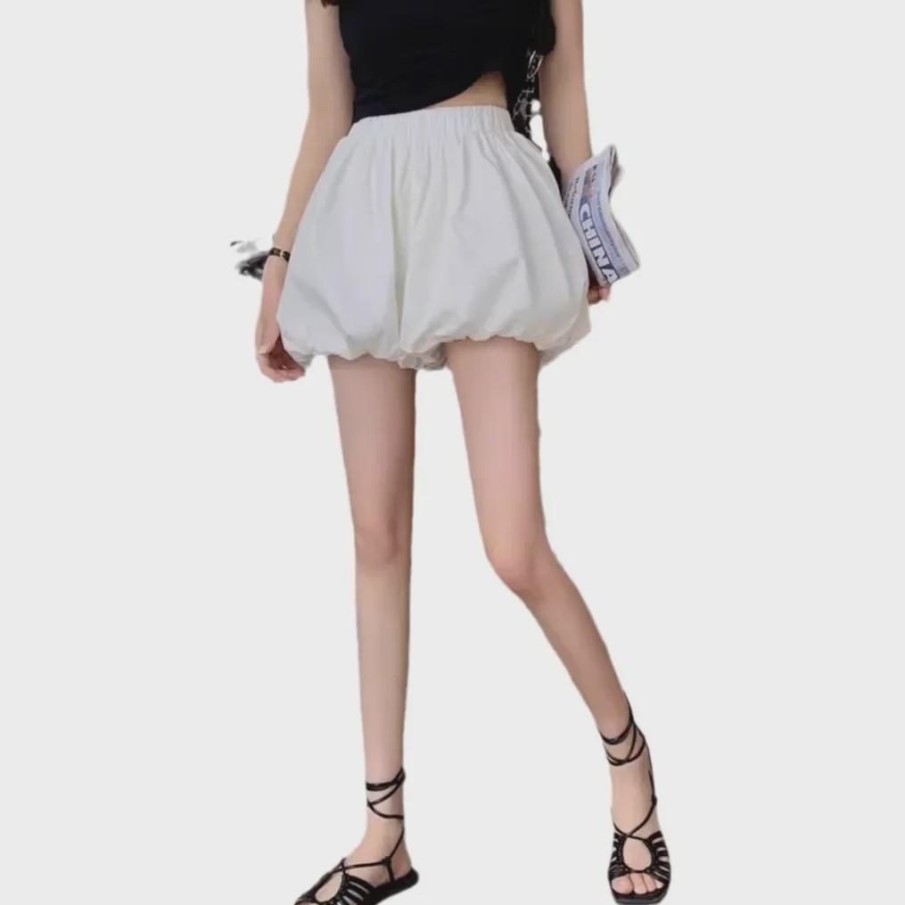 Damen Weißer Puffiger A-Linien Sommerrock Hose – Hohe Taille, Petite Schlankmachend, Hüftbetonender Kurzer Rock mit Floralem Knospen-Design