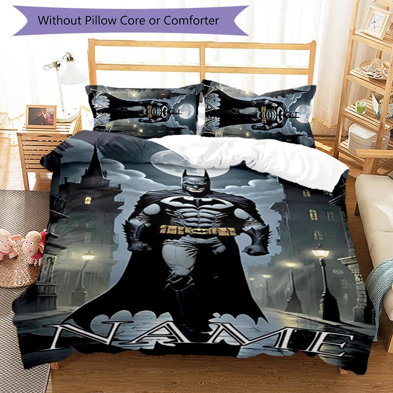 3pcs Custom Name Batman Bedding Set Duvet Cover Closure Includes 1 Duvet Cover & 2 Pillowcases for All Seasons Bedroom Decor