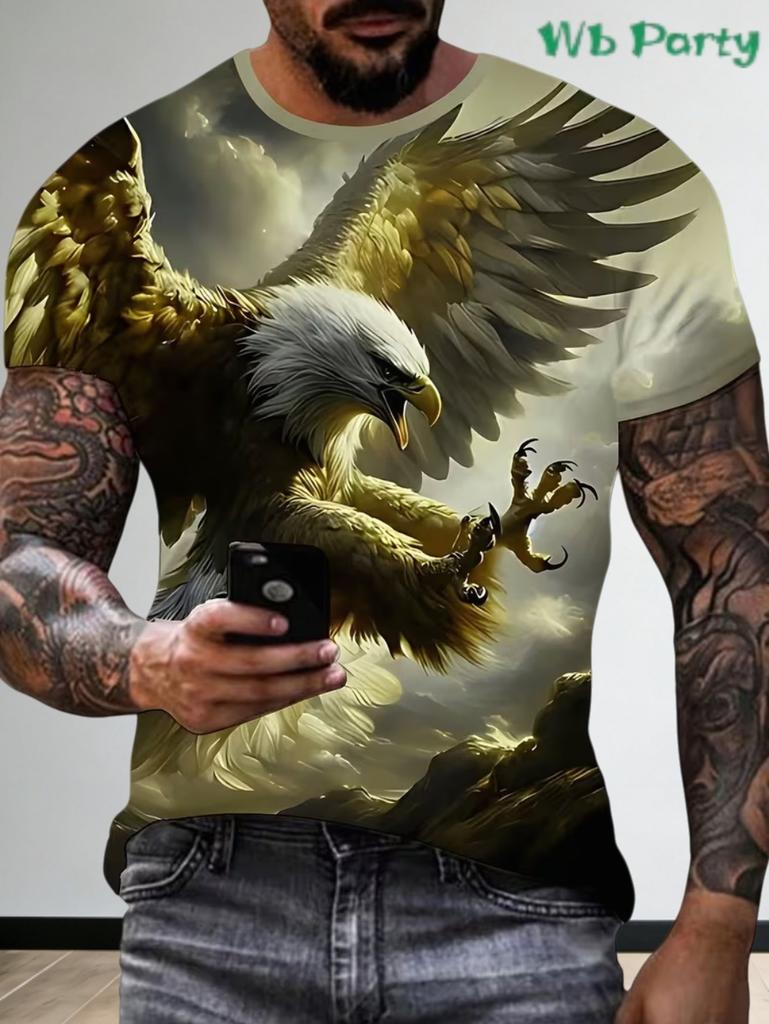 Fashion 3D Eagle Print T Shirt for Men Animal Graphic T-Shirt Casual Loose Round Neck Short Sleeve Tops Summer Men's Clothing