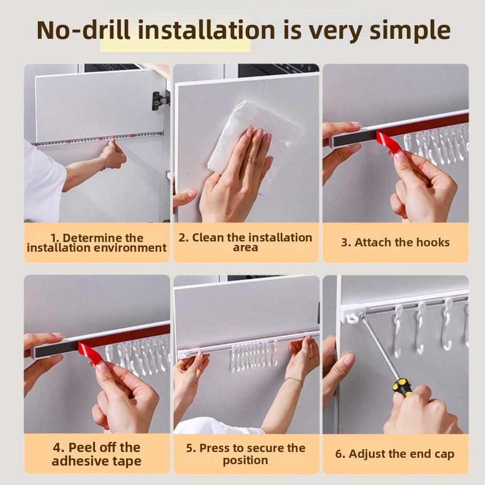 No Punching Storage Rack Hook Sliding Rail Cabinet Hook Organizer  Kitchen Storage
