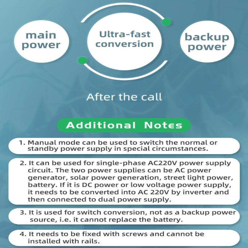 Dual Power Automatic Transfer Switch 2P 63A 220V Durable Auto Power Switch for Small Business Power Supply Safety