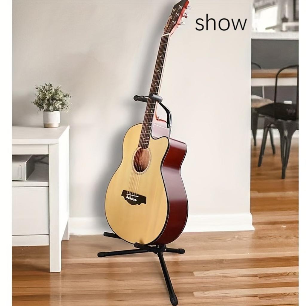 Supporto per Chitarra Pieghevole Portatile Regolabile, Protezione in Spugna a Forma di U con Cinturino di Blocco del Manico Base a Treppiede Stabile per Uso su Palco e in Studio di Registrazione