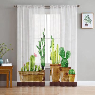 Cactus Plant Flower Tulle Curtains for Bedroom Hall Living Room Decor Chiffon Curtain for Balcony Kitchen Home Drapes