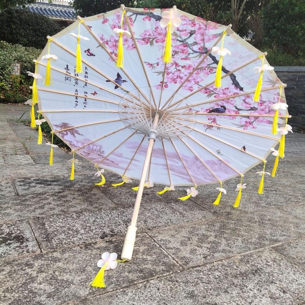 Chinese Japanese Art Tassel Decorative Umbrella Embroidery Flower Girl Umbrella  Wedding Decoration