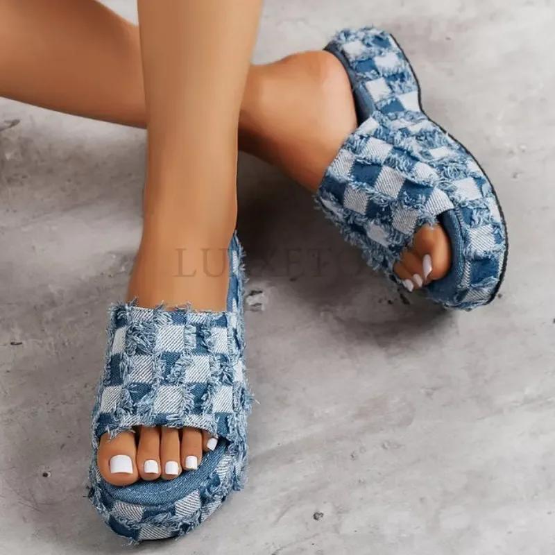 Denim Rome Thick Women Slipper Summer Platform Heels Casual Sport Beach Ladies Slides Fashion Dress Women Sandals Flip Flop