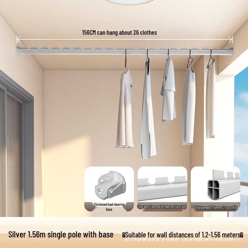 Wall-Mounted Aluminum Clothes Drying Rod with Ceiling Flange Base
