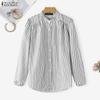 ZANZEA Women Casual Round Neck Long Sleeve Stripe Blouse