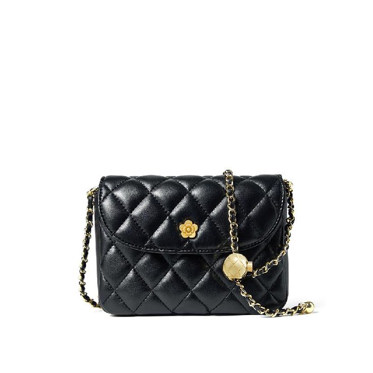 Genuine leather shoulder bag 2025 new model diamond chain bag women s crossbody bag fashionable versatile genuine leather handbag for women чёрный