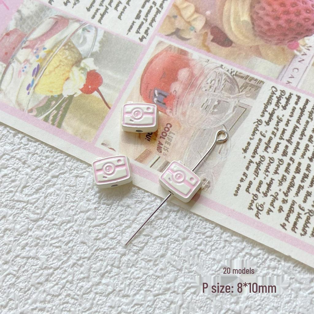 Pink White Bunny Bear Camera Cat Alloy Beaded Charm Bracelet/Necklace Accessories