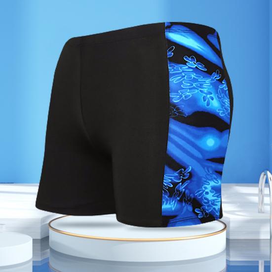 Inner Drawstring Mid-rise Swimming Trunks with Lining Streamlined Design Elastic Waistband Men Shark Print Stitching Swim Shorts Beachwear