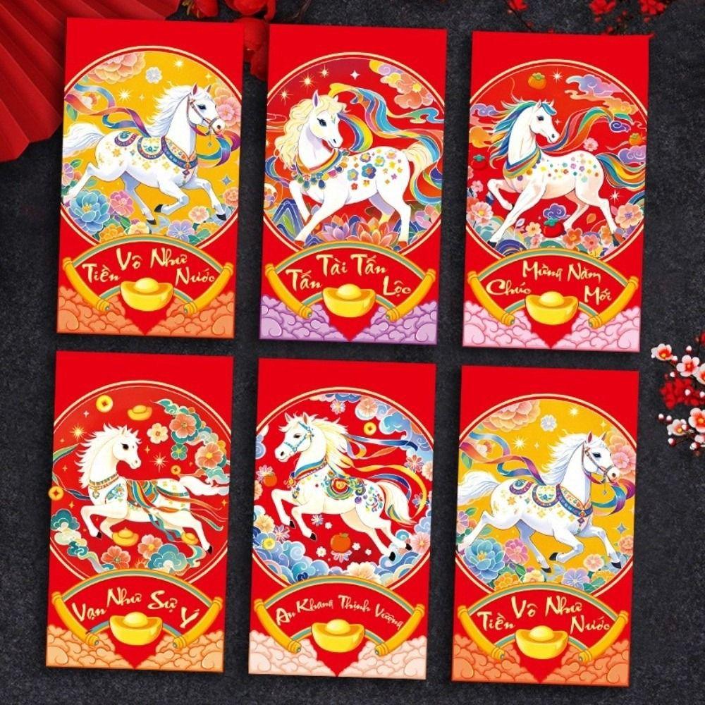 6 Stück Segens-Neujahrs-Geldumschlag Traditioneller Frühlingsfest-Roter Umschlag Festtagsgeschenke