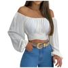 Women's Fashion Casual Summer  Off Shoulder Cross Strap Long Sleeved Top