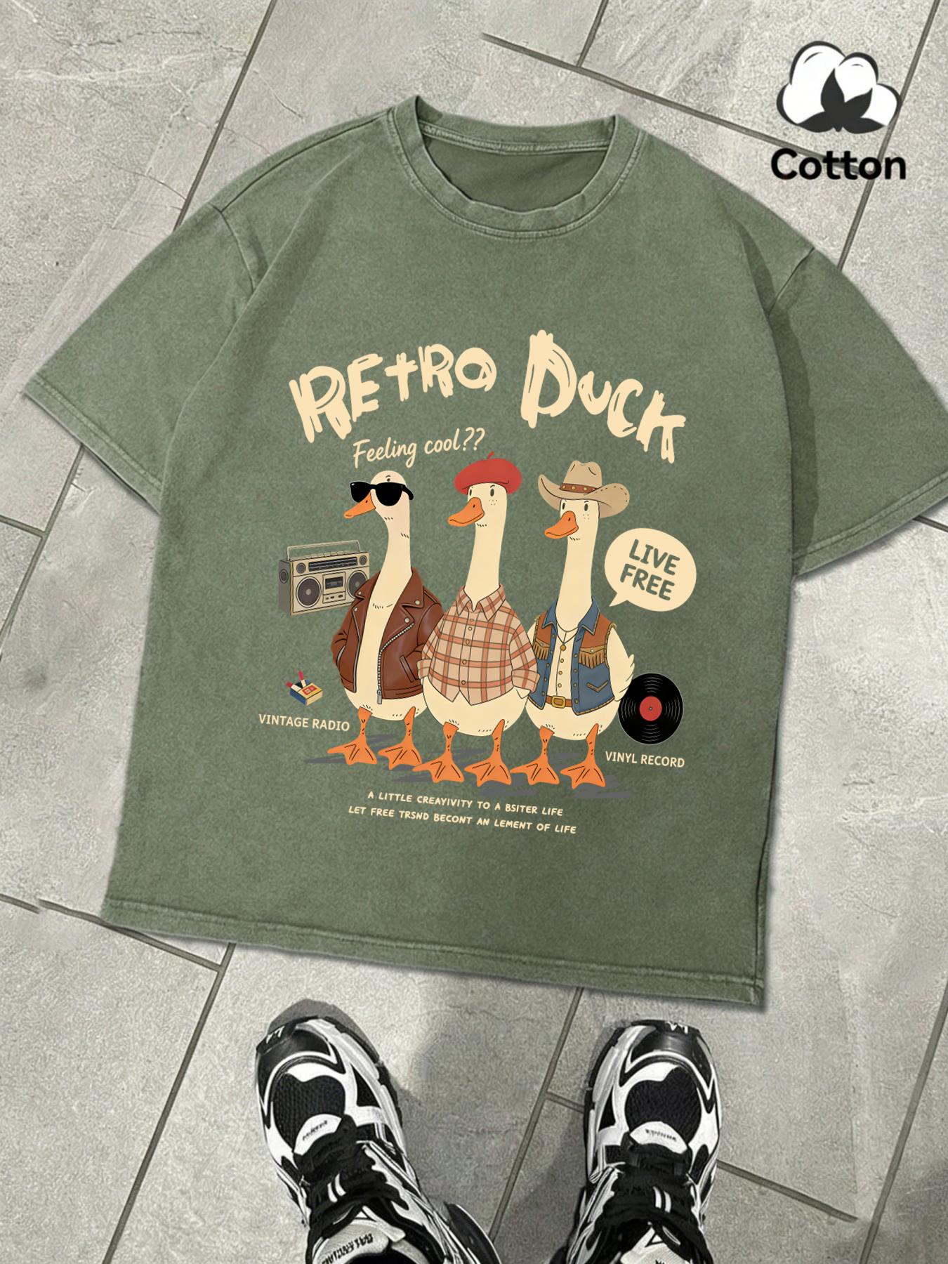 

Retro Duck Feeling Cool Live Free Retro Tee Mans Summer Breathable Cotton TShirts Fashion Washed Top Unisex Casual Clothing S