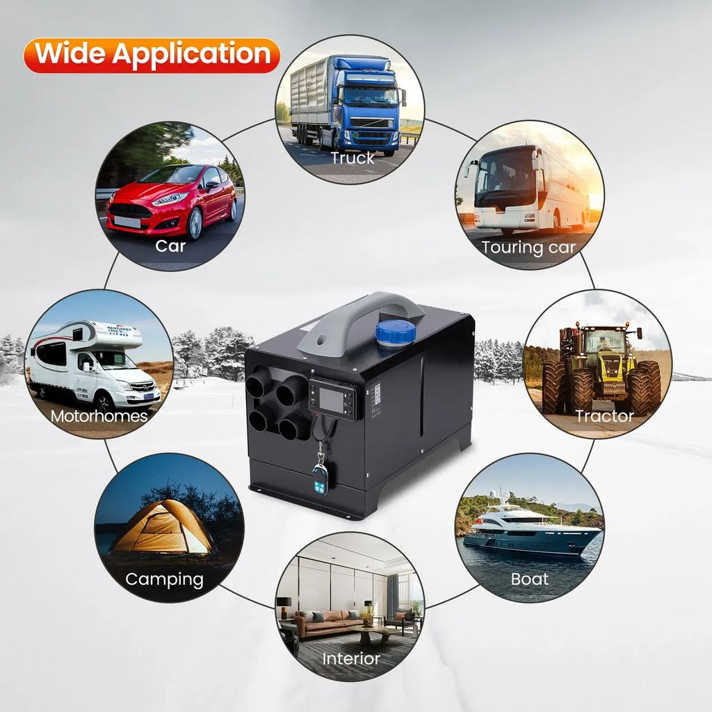 5KW 12V/24V Car Diesel Air Heater 4 Hole Outlet Parking Heater Low Noise Remote Car Heater Webasto for RV Trailer Van Boat
