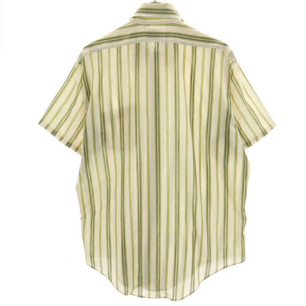 Vintage 70s Striped Pattern Short Sleeve Shirt 16 Green X Beige Men's Used
