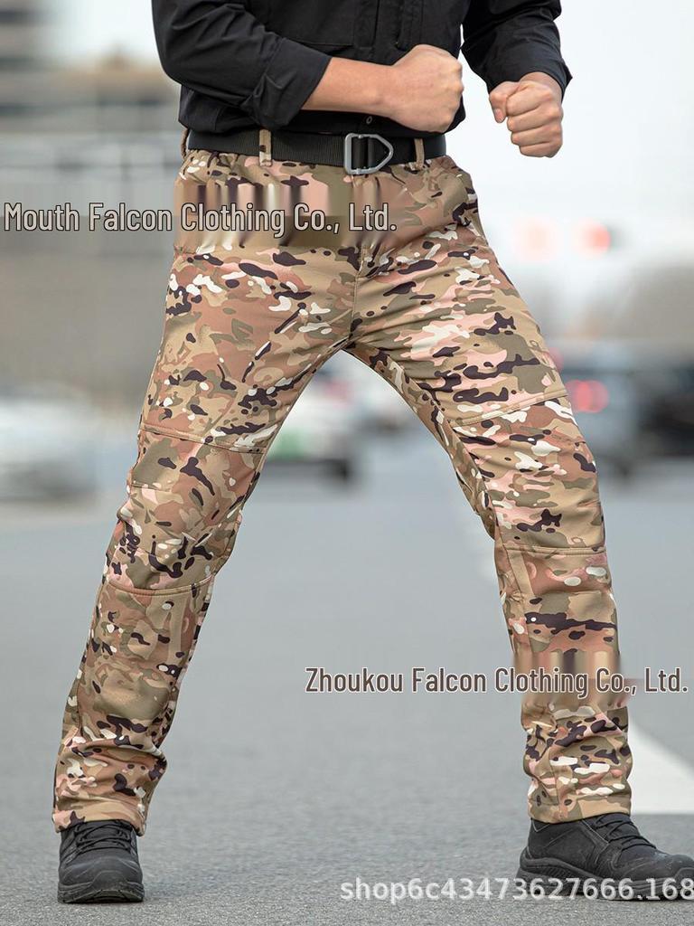 Men's Fleece-Lined Tactical Softshell Pants: Winter, Outdoor, Wear-Resistant, Windproof, Cold-Proof, Ski & Training.