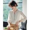 Summer New Style Korean Version of the Wild Loose V-neck Five-point Sleeve Shirt, Elegant Temperament Ladies Shirt Top