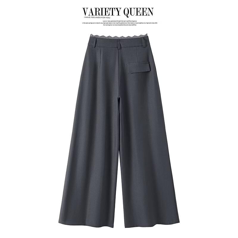 Ta Chi Women's Lace-Trim Pleated High-Waist Wide-Leg Casual Pants