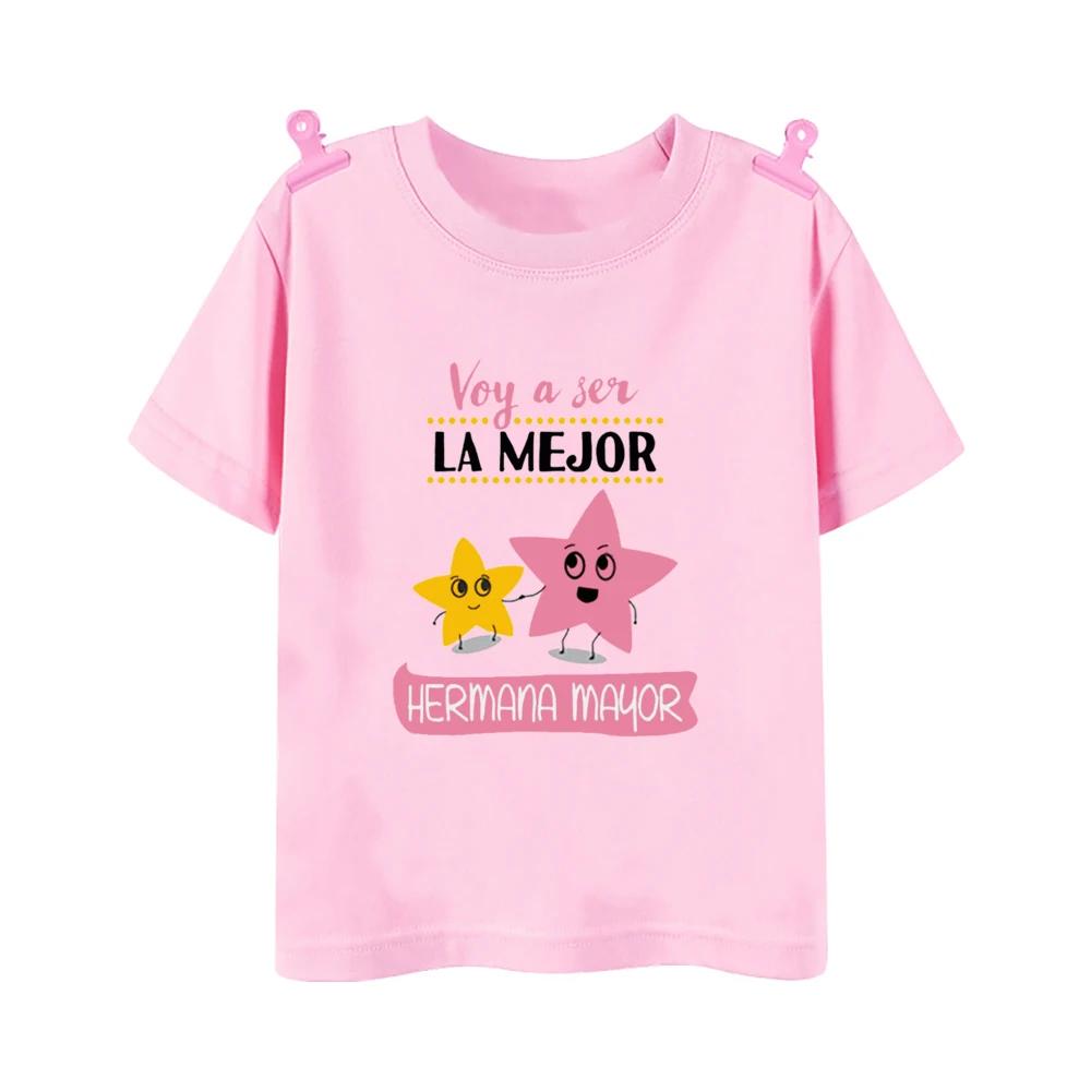 I Will Become The Best Sister in The World Kids Shirt Baby Announcement Tshirt Spanish Print Girls Tops Child Short Sleeve Tee