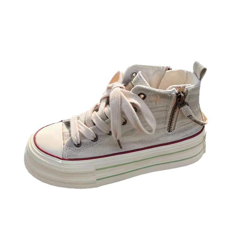 High-top canvas shoes women's spring and autumn thick baseplate shoes 2025 new students niche versatile chic shoes casual shoes