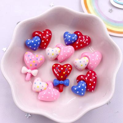 12 Stück Harz Bunt Kawaii Punkt Herz Liebe Lutscher Flache Rückseite Cartoon Sammelalben Figuren DIY Schleife Valentinstag Dekoration Bastelartikel