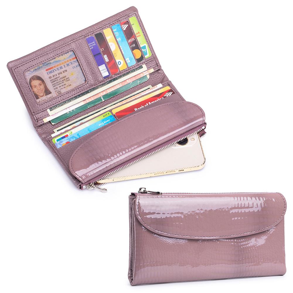 

Новый высококачественный текстурный клатч-кошелек из коровьей кожи первого слоя, женственный кошелек из лакированной кожи, большая вместимость, сумка для мобильного телефона