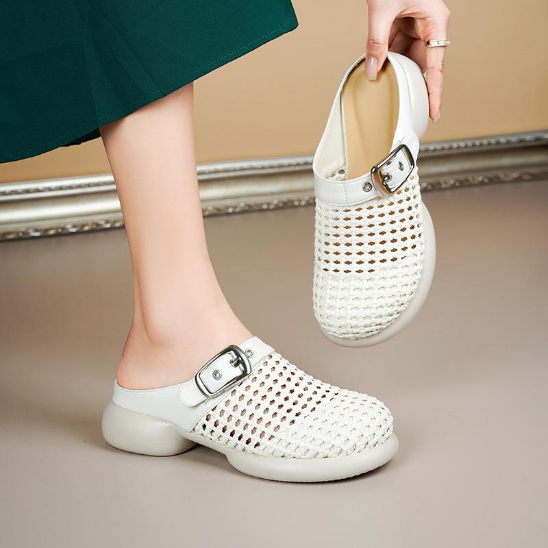 Fashion AIYUQI Women's Mules Slippers 2025 New Mid Heel Braided Closed Toe Women Slippers Summer Large Size Hollow Female Shoes