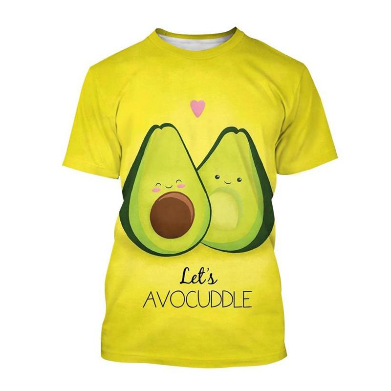 Modisches Avocado-Cartoon-Muster T-Shirt für Herren Frucht 3D-bedruckte T-Shirts Sommerlich lässige kurzärmelige Rundhals-Oberteile Lockere T-Shirts