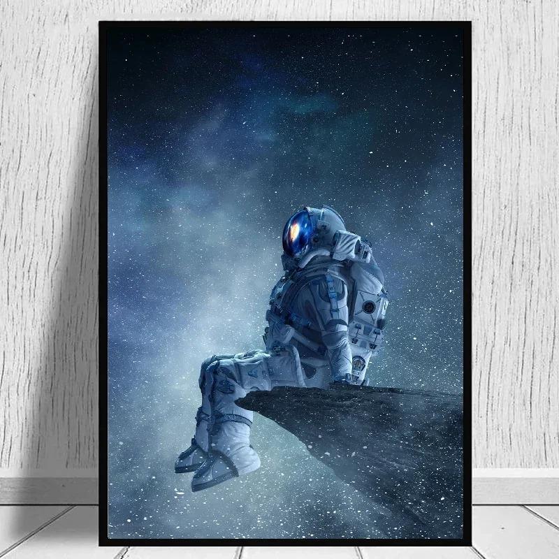 Modern Astronaut and Moon Landscape Canvas Painting Art Posters and Prints Wall Art Pictures for Living Room Home Decor Gift