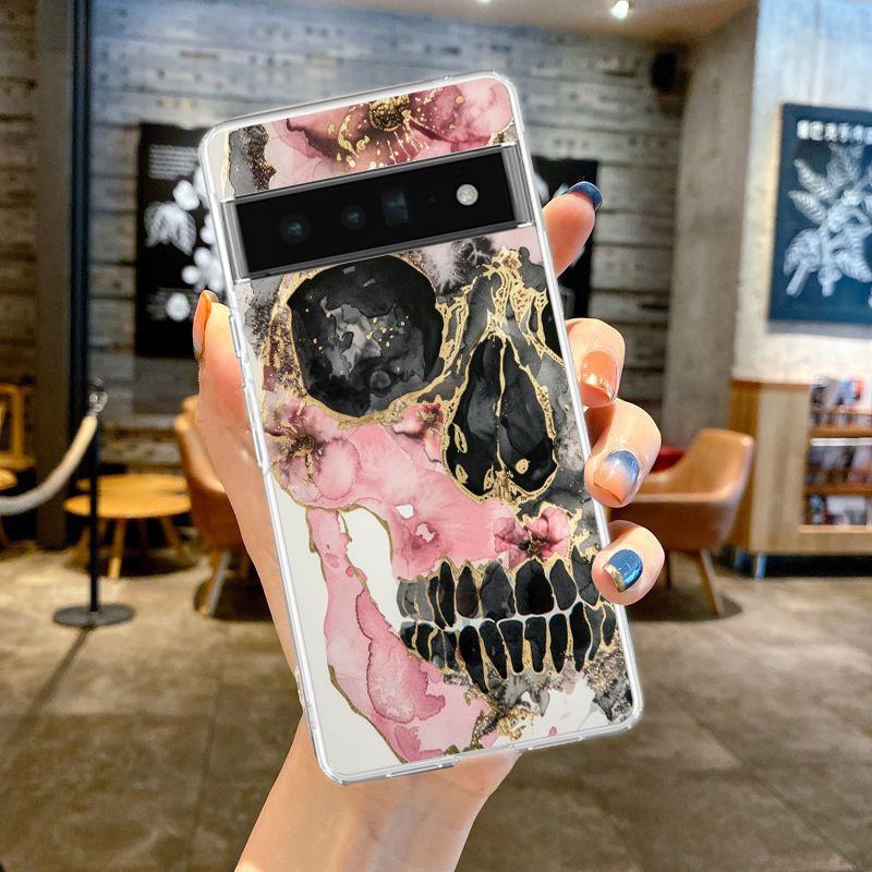 Phone Case For Google Pixel 10 9 8 7 6 9A 8A 7A 6A 5 4 5A 4A 3A Pro XL Soft Clear TPU Transparent Cover Hard Pink Purple Skull