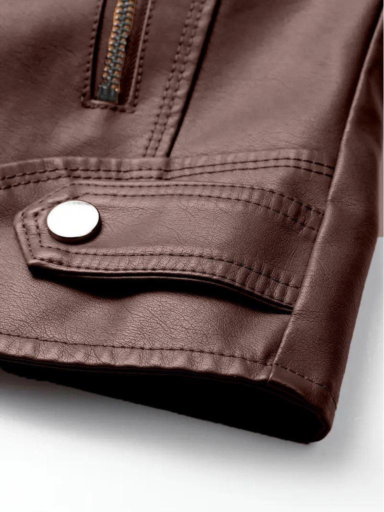 Women’s European-American Leather Motorcycle Jacket with Zipper - Retro Short Style