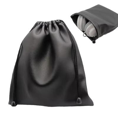 Lanière de cou universelle en cuir PU, manchon, écouteurs, casque, pochette pour téléphone, sac, étui, pochette à cordon coulissant, sac d'emballage de rangement