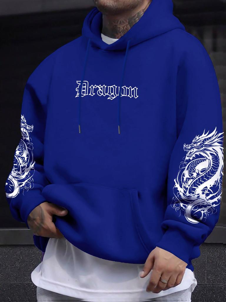 New spring and autumn printed men's drawstring sweatshirt with kangaroo bag hooded pullover sweatshirt