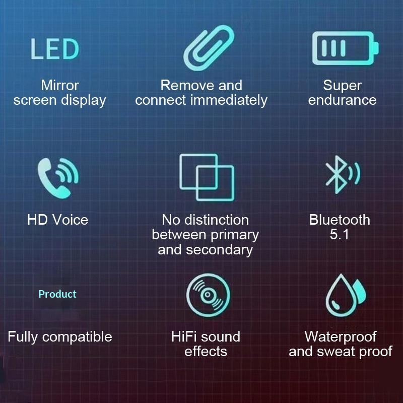 Mirror Bluetooth Headset TWS Touch With Digital Display Smart Headset Stereo Hifi Sound Effect Waterproof And Sweatproof