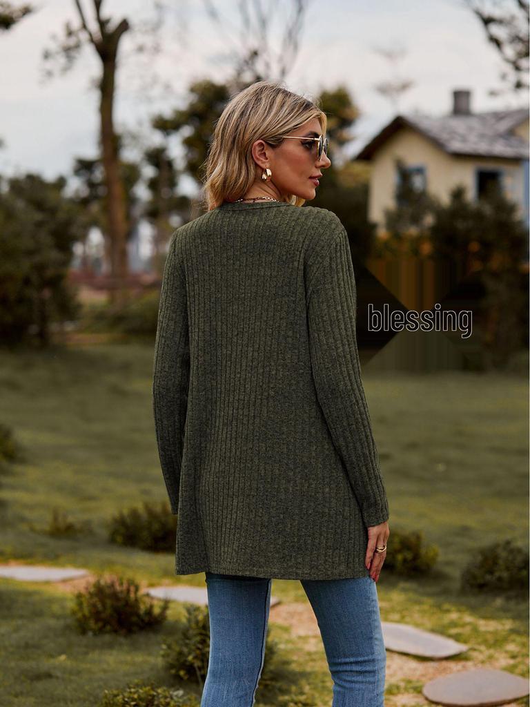 2023 Autumn Women's Brushed Ribbed Long Sleeve Cardigan Coat