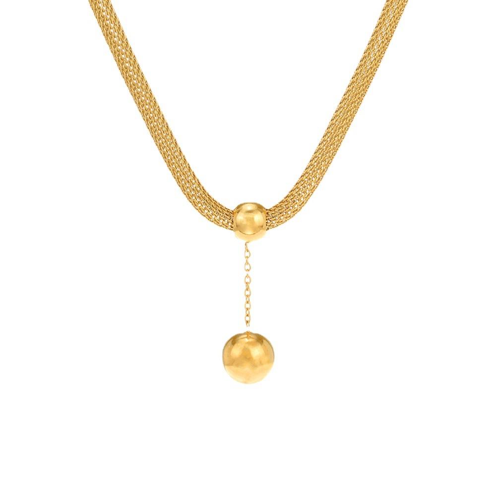 European and American fashion ball pendant stainless steel necklace, niche design temperament versatile 11K gold collarbone chain women