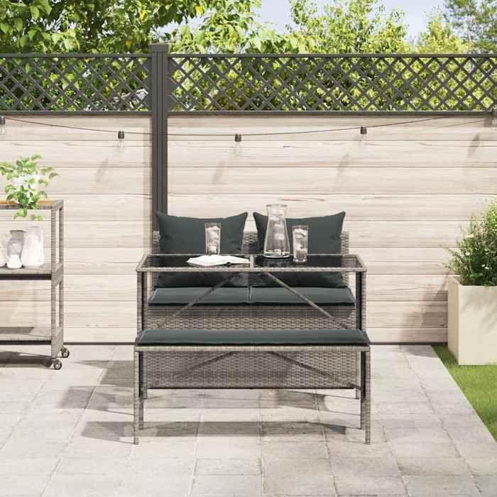 VidaXL 3-piece Garden Dining Set Gray Cushions Wicker, Outdoor Dining Set, Furniture of 4104183