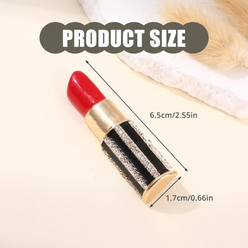 Lipstick Lapel Pin Brooch Sparkling Rhinestones Lipstick Brooch Jewelry Accessory Gift for Women Wife Girfriend Sister